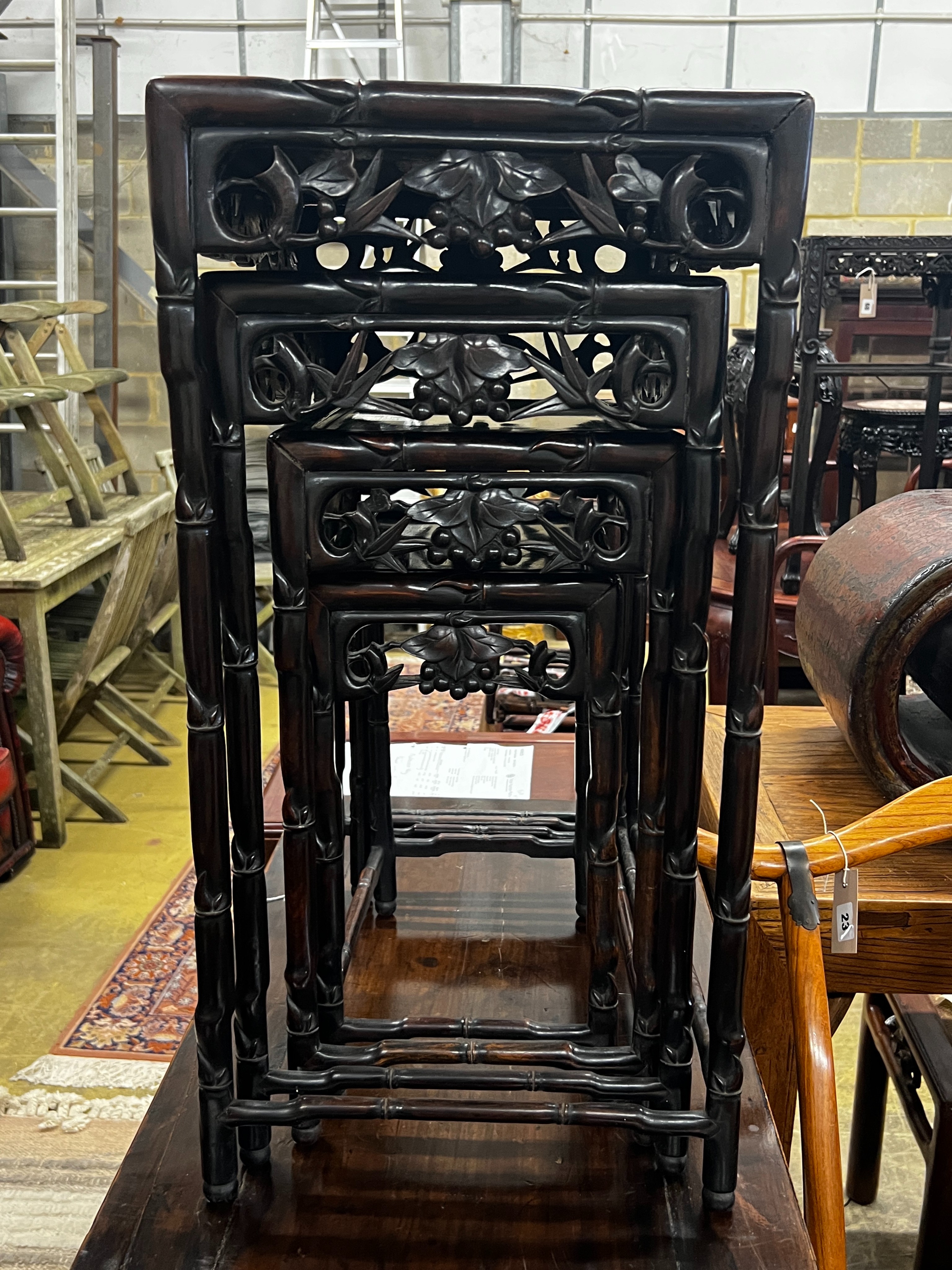A quartetto of Chinese hongmu tea tables, width 50cm, depth 36cm, height 71cm